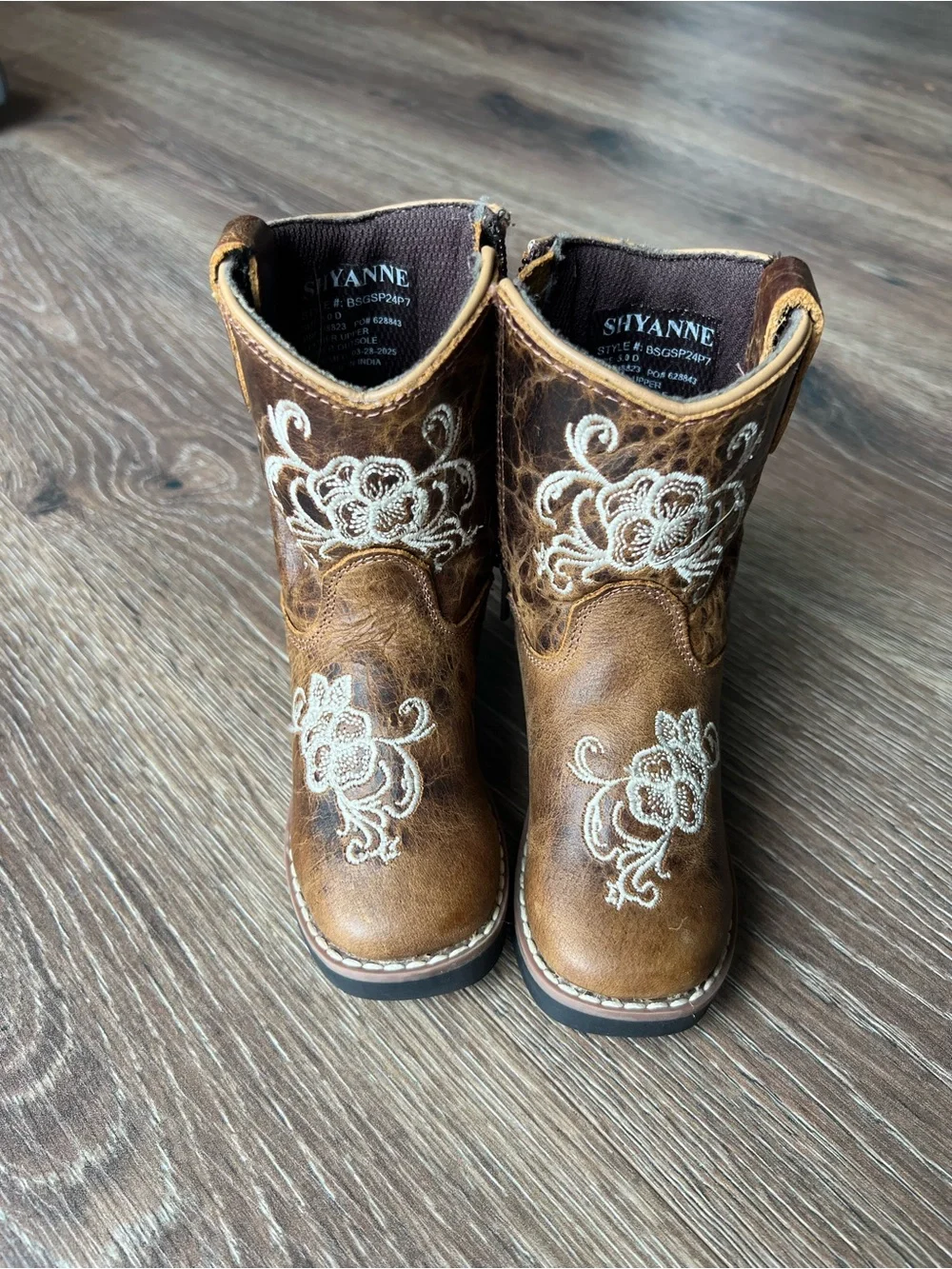 Shyanne Brown Kids' Western Embroidered Boots with Cream Stitching